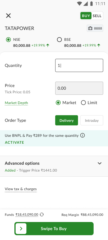 The order form with advanced options collapsed, showing a summary of what was set